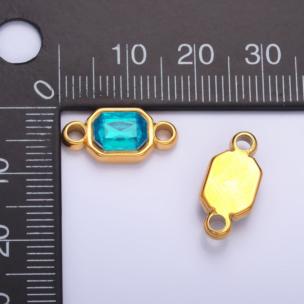Stainless Steel Teal, Blue Baguette CZ Edged Connector | F926 F935