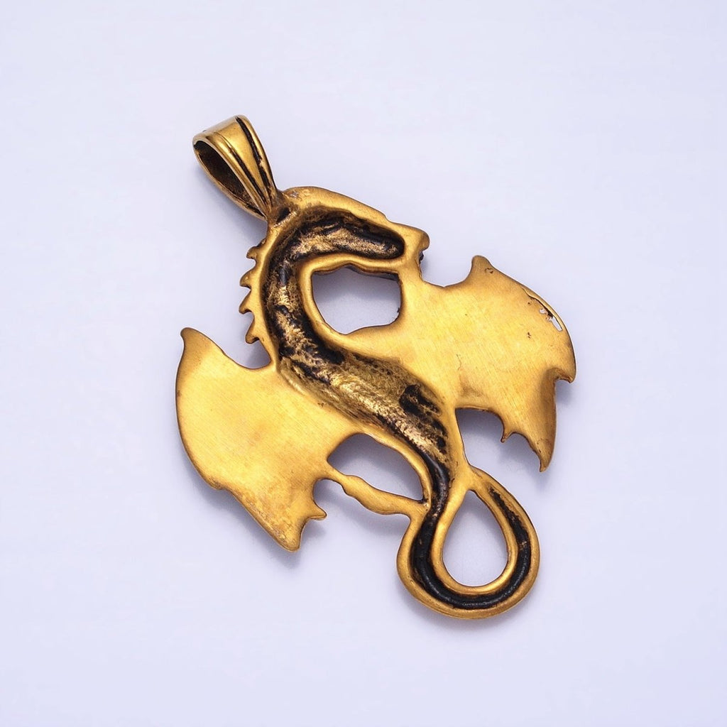 Stainless Steel Textured Winged Dragon Pendant in Gold & Silver P-1148 - DLUXCA