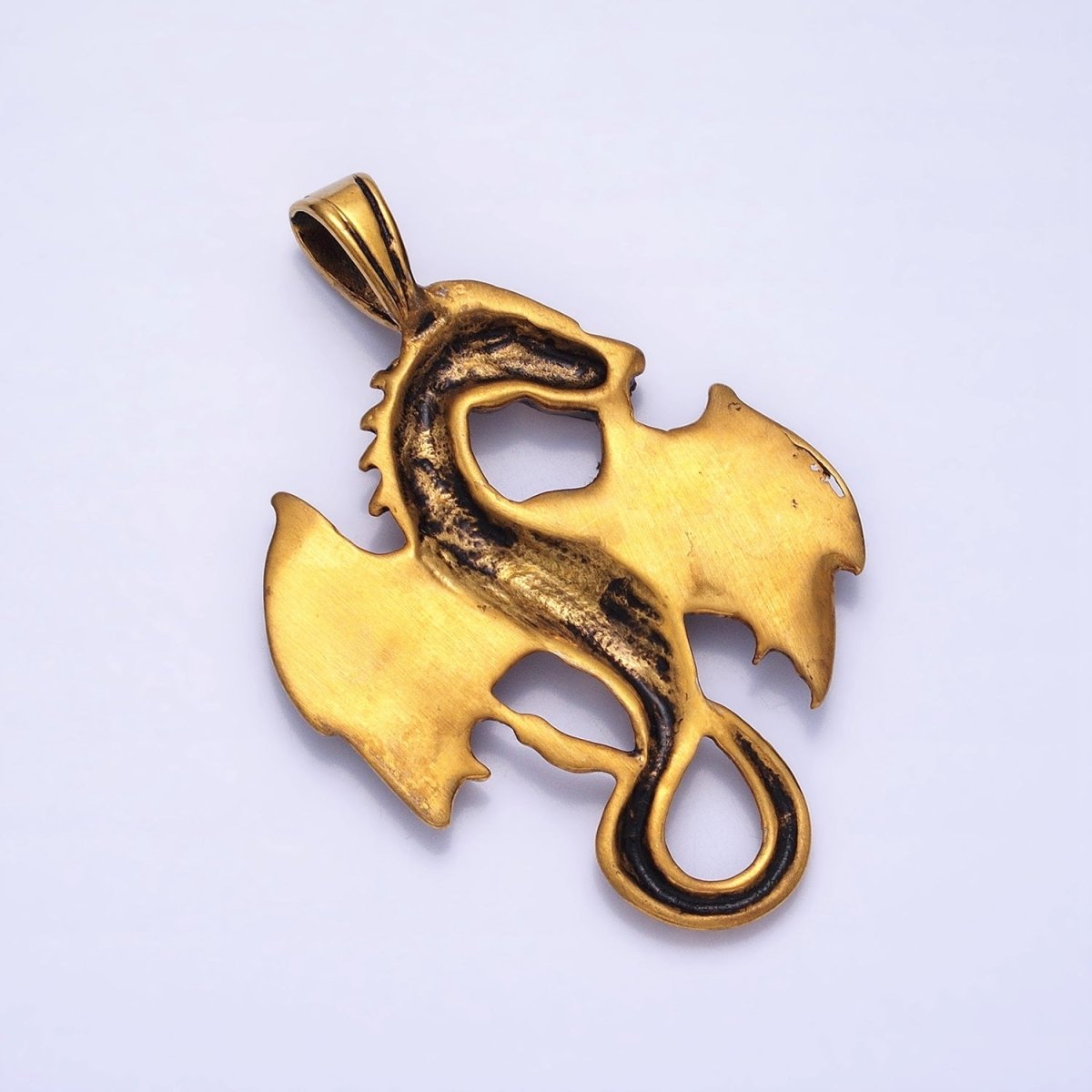 Stainless Steel Textured Winged Dragon Pendant in Gold & Silver P-1148 - DLUXCA