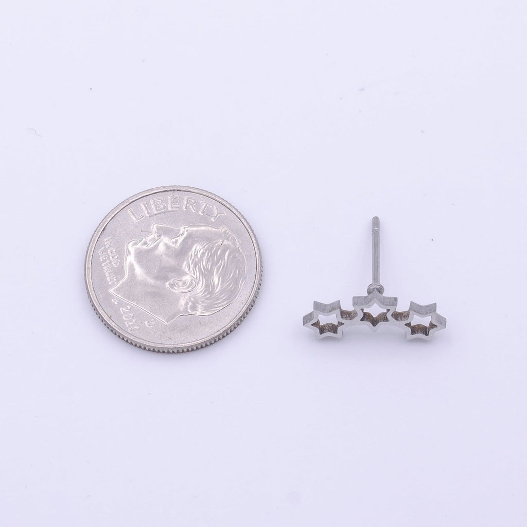 Stainless Steel Three Celestial Stars Silver Stud Earrings | Y-251 - DLUXCA
