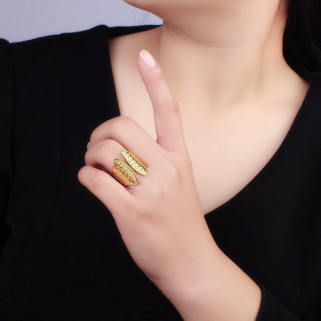 Stainless Steel Triangle Dot Lined Geometric Double Wide Wrap Ring | O1304 - DLUXCA