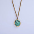 Stainless Steel Turquoise Oval Bezel Curb Chain 16 Inch Necklace w. Extender | WA-2471 - DLUXCA