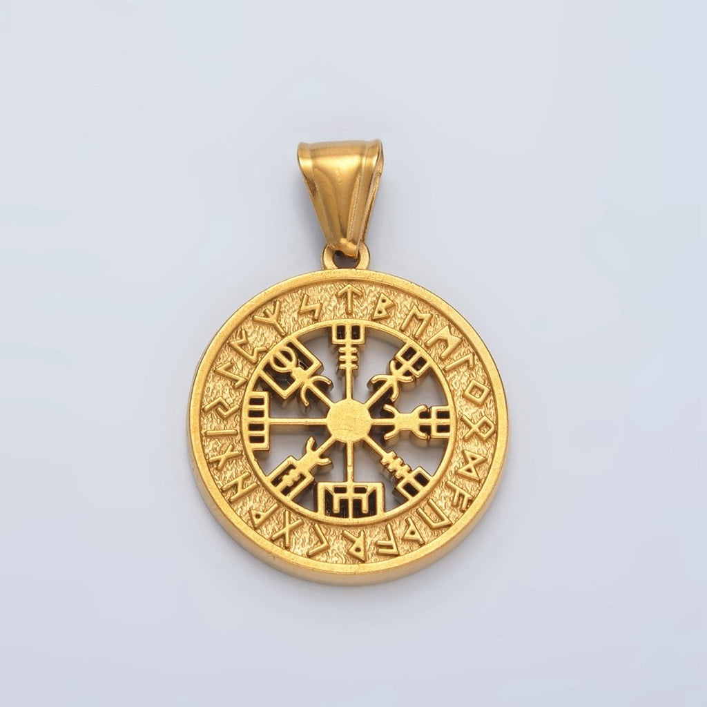 Stainless Steel Viking Rune Script Open Round Pendant | P1464 - DLUXCA
