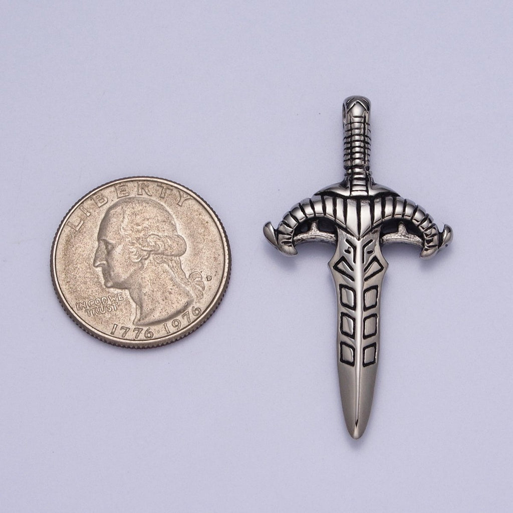 Stainless Steel Weapon Dagger Knife Sword Statement Pendant J-392 - DLUXCA