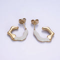 Stainless Steel White, Black Enamel Abstract C-Shaped Hoop Earrings | AB1147 AB1148