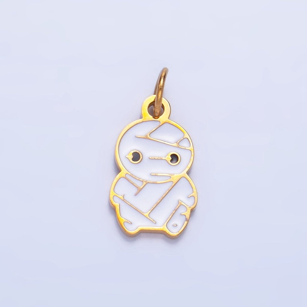 Stainless Steel White Enamel Mummy Halloween Holiday Charm | P1524 - DLUXCA