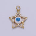 Star Cubic Evil Eye Charm, 14K Gold plated Micro CZ Pave Pendant, 18*23mm, Necklace Earring Bracelet Making, Jewelry Finding D-762 - DLUXCA