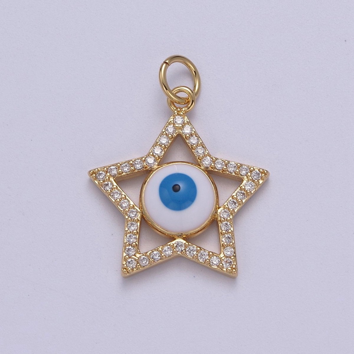 Star Cubic Evil Eye Charm, 14K Gold plated Micro CZ Pave Pendant, 18*23mm, Necklace Earring Bracelet Making, Jewelry Finding D-762 - DLUXCA