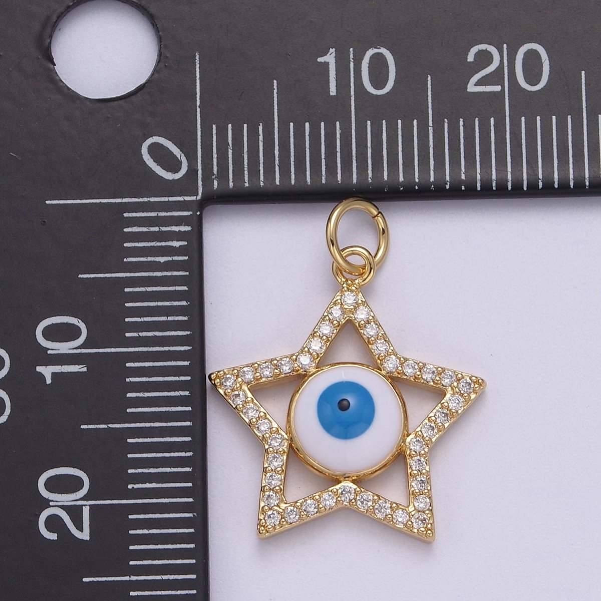 Star Cubic Evil Eye Charm, 14K Gold plated Micro CZ Pave Pendant, 18*23mm, Necklace Earring Bracelet Making, Jewelry Finding D-762 - DLUXCA