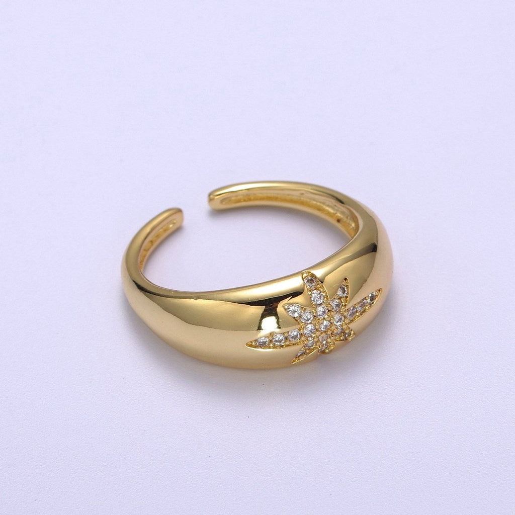 Star Dome Ring, Adjustable Gold Ring, Chunky Ring, Stackable Ring for Statement Jewelry Birthday Gift Idea for Her woman ring S-169 - DLUXCA