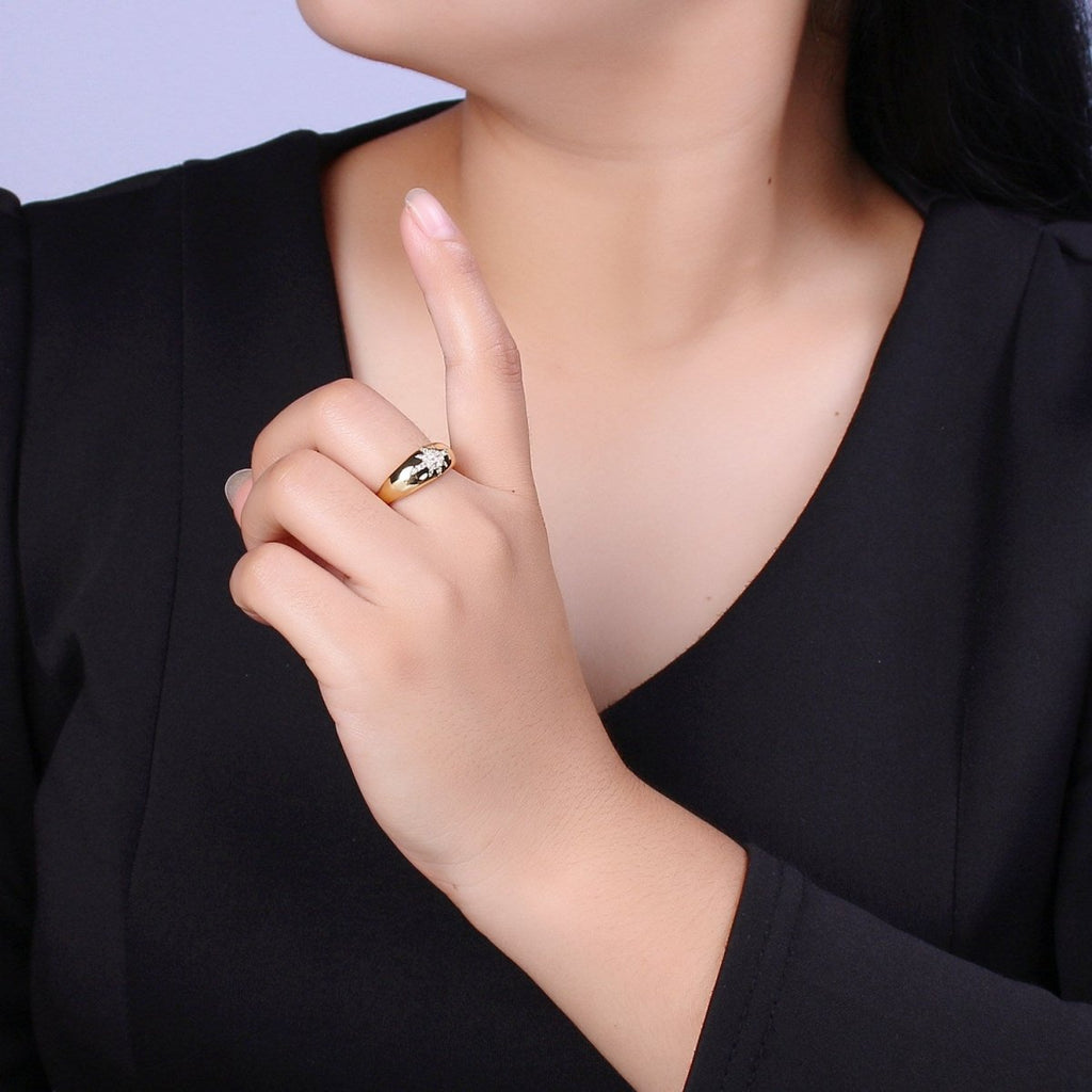 Star Dome Ring, Adjustable Gold Ring, Chunky Ring, Stackable Ring for Statement Jewelry Birthday Gift Idea for Her woman ring S-169 - DLUXCA