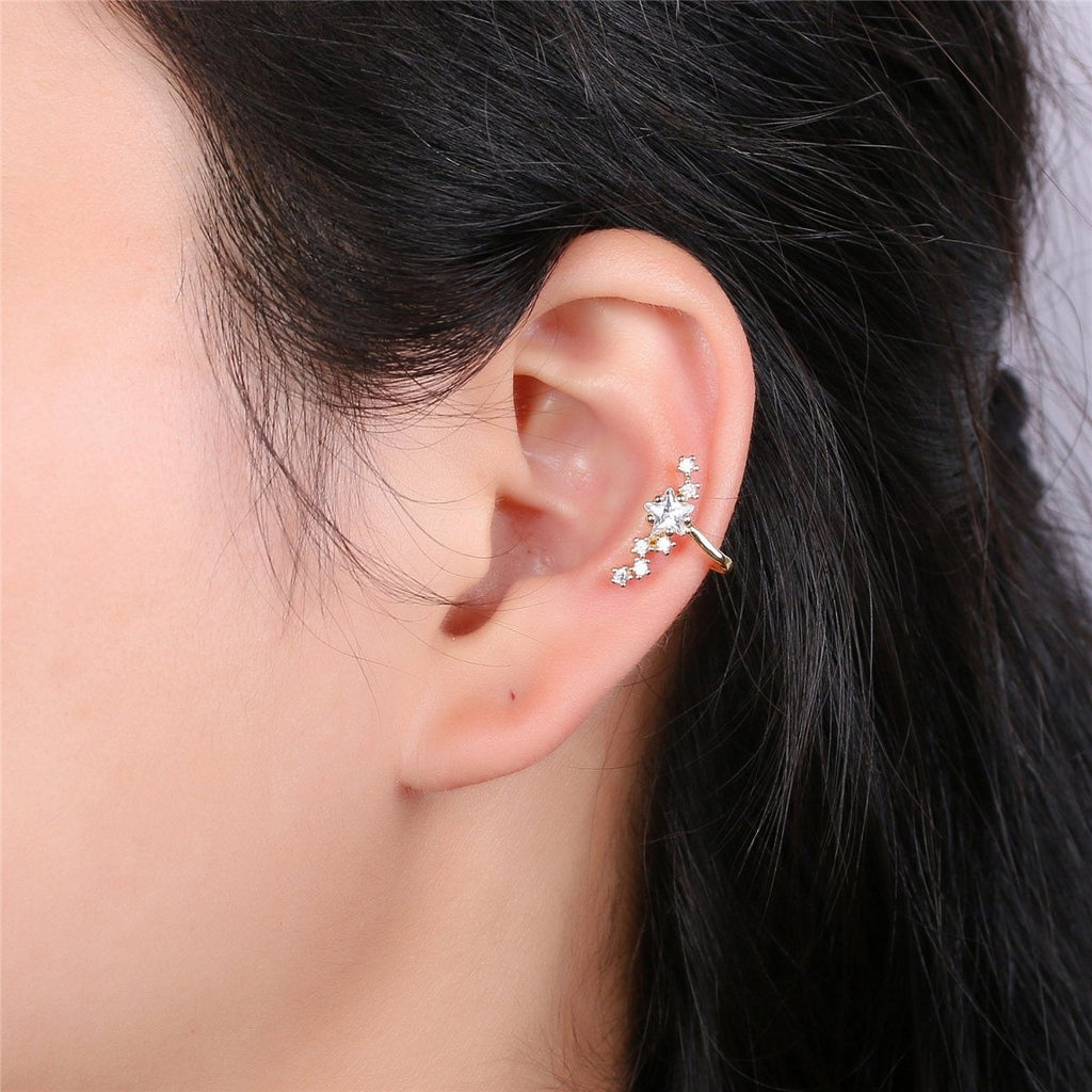 Star Ear cuff - Gold ear cuff - Conch earring- CZ ear cuff - Non pierced conch ear cuff - Dainty ear cuff - Ear cuff gold Huggie ear cuff K-219 - DLUXCA