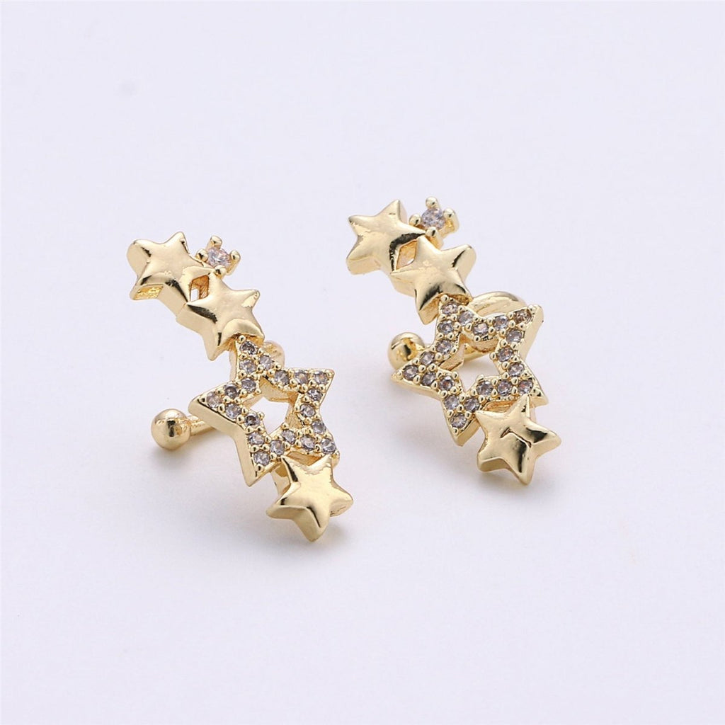 Star Ear Cuff No Piercing • Gold plated ear cuff • conch cuff • fake helix piercing • Star earring crawler • cartilage cuff K-155 - DLUXCA