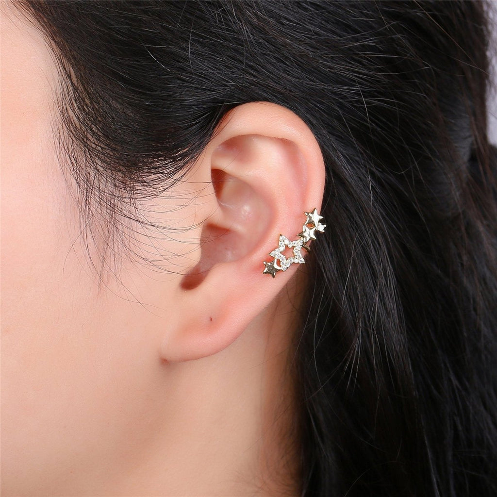 Star Ear Cuff No Piercing • Gold plated ear cuff • conch cuff • fake helix piercing • Star earring crawler • cartilage cuff K-155 - DLUXCA