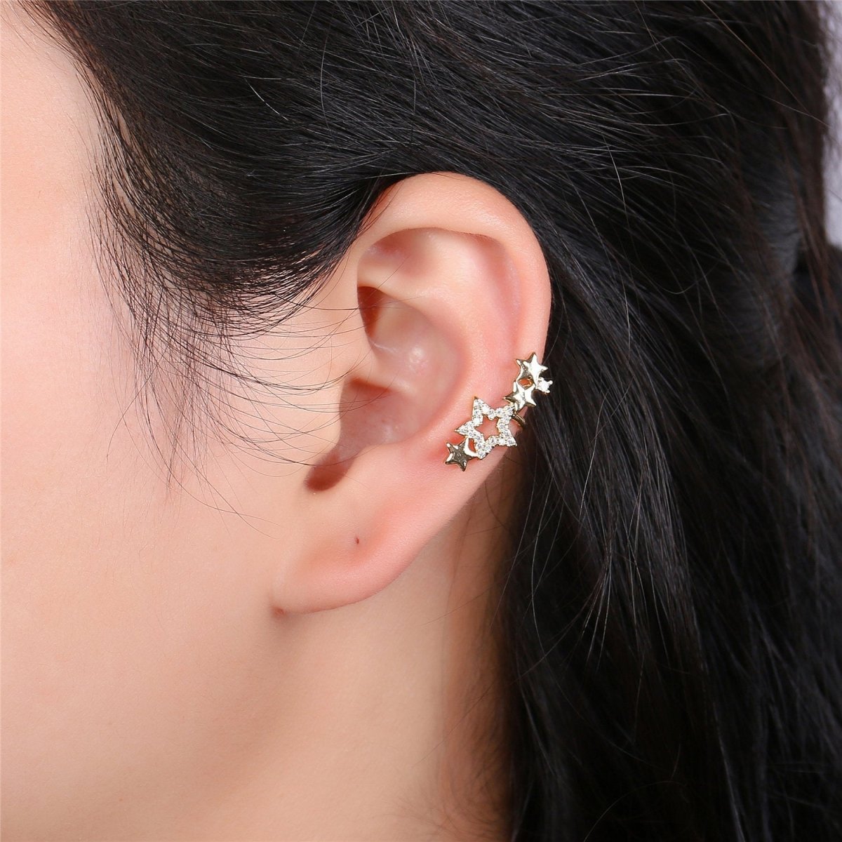 Star Ear Cuff No Piercing • Gold plated ear cuff • conch cuff • fake helix piercing • Star earring crawler • cartilage cuff K-155 - DLUXCA