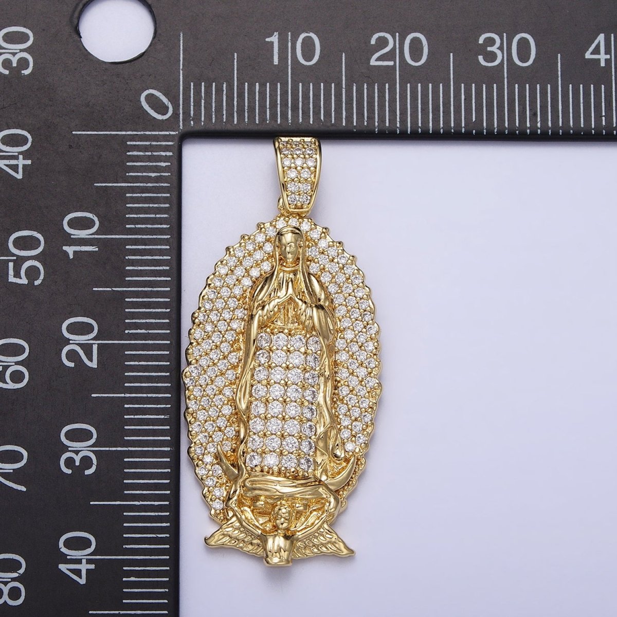 Statement 14K Gold plated Lady Guadalupe Oval Pendant Gold Virgin Mary Charm Micro Pave Religious Jewelry AA-300 - DLUXCA