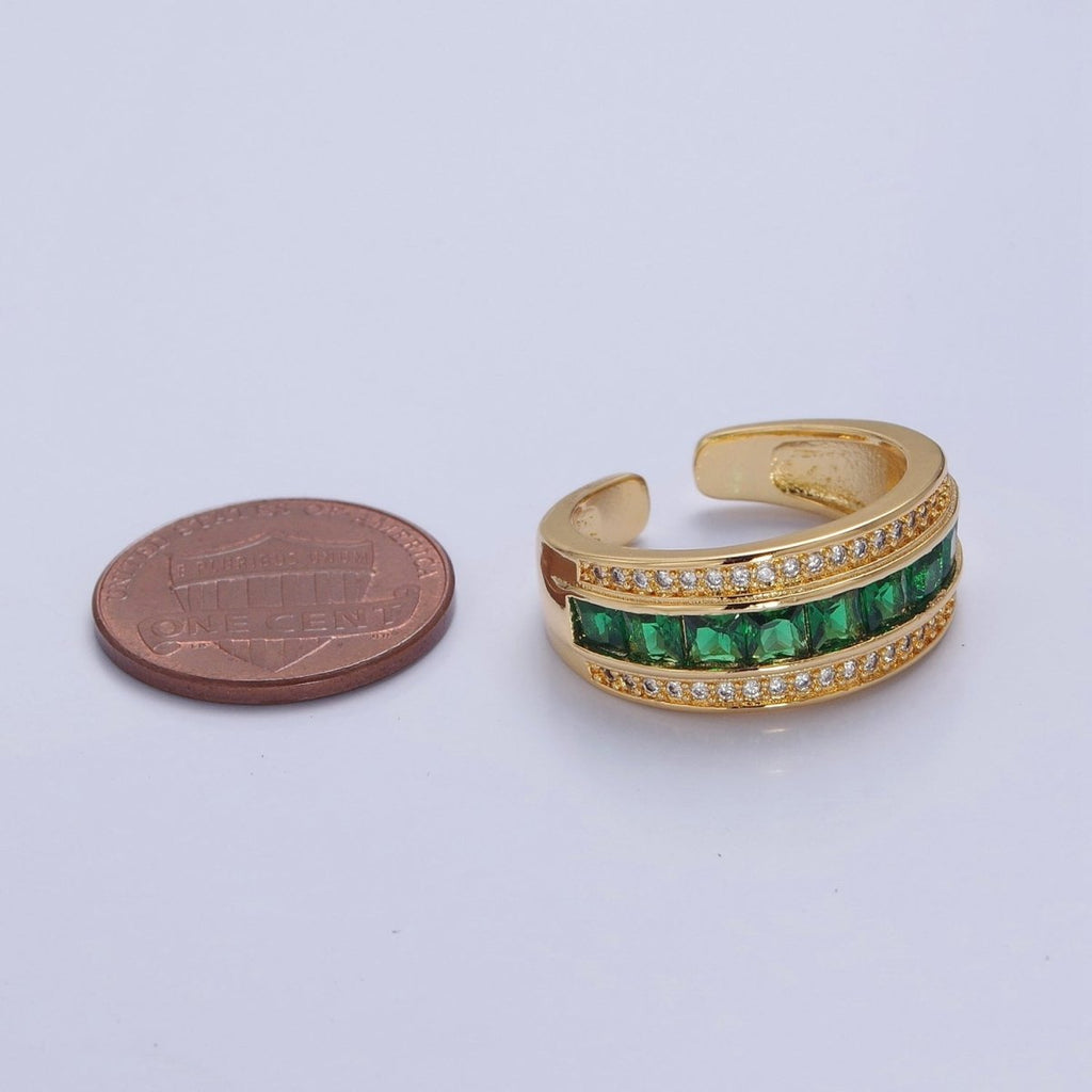 Statement Gold Emerald Green CZ Ring Open Adjustable O-2181 - DLUXCA