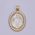 Statement Gold plated Cubic Zirconia Bezeled Mother Of Pearl Virgin Mary Lady of Guadalupe Pendant Necklace for Religious Jewelry Making N-574 - DLUXCA