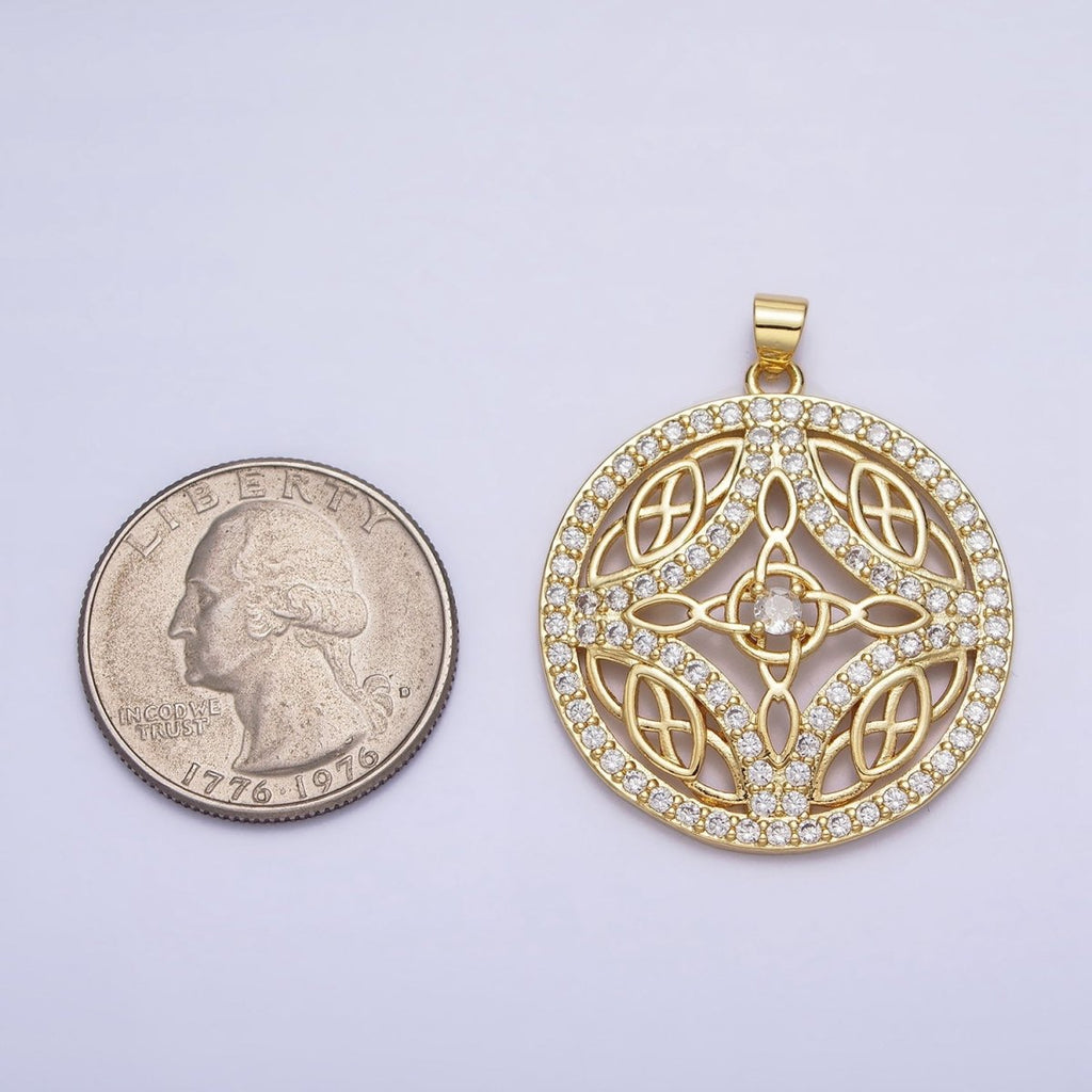 Statement Medallion Pendant Micro Pave Round Disc Charm in 24k Gold plated AA256 - DLUXCA