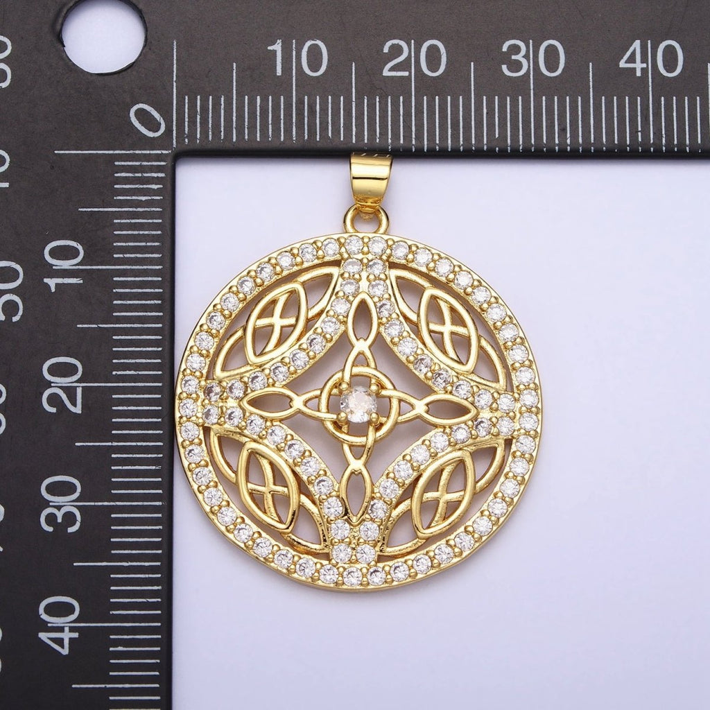 Statement Medallion Pendant Micro Pave Round Disc Charm in 24k Gold plated AA256 - DLUXCA