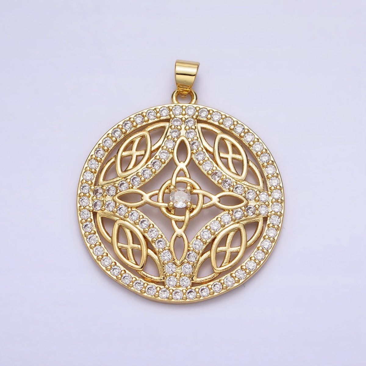 Statement Medallion Pendant Micro Pave Round Disc Charm in 24k Gold plated AA256 - DLUXCA