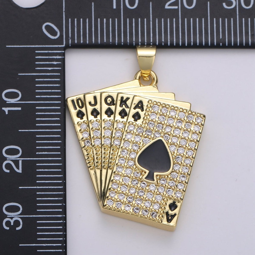 Straight Flush Poker Cards Pendant Micro Pave Poker card game Necklace Charm in 14k Gold plated Charm J-214 - DLUXCA