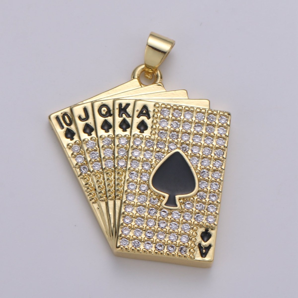 Straight Flush Poker Cards Pendant Micro Pave Poker card game Necklace Charm in 14k Gold plated Charm J-214 - DLUXCA