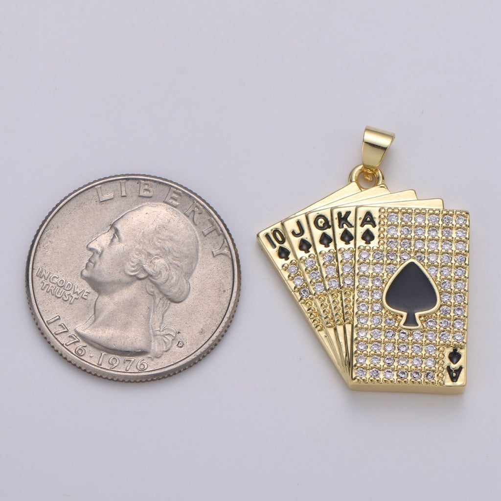 Straight Flush Poker Cards Pendant Micro Pave Poker card game Necklace Charm in 14k Gold plated Charm J-214 - DLUXCA