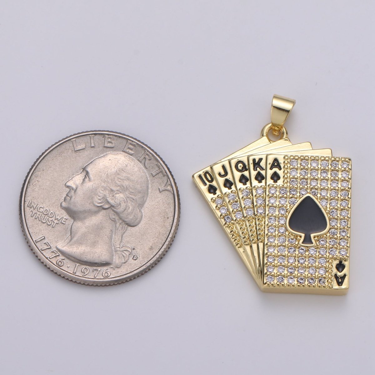 Straight Flush Poker Cards Pendant Micro Pave Poker card game Necklace Charm in 14k Gold plated Charm J-214 - DLUXCA
