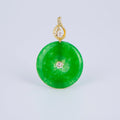 Stunning Chinese Green Donut Charm Green Jade Pendant Lucky Stone with Gold Eternity Swirl Bail for Necklace Supply O-225 - DLUXCA