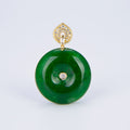 Stunning Chinese Green Donut Charm Green Jade Pendant Lucky Stone with Gold Lotus Bail for Necklace Supply O-224 - DLUXCA