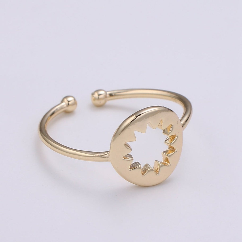 Sun of the Universe 18k Gold Ring, Sun Bright Adjustable Gold Curb Ring, Simple Ring, Circle Ring R-255 - DLUXCA