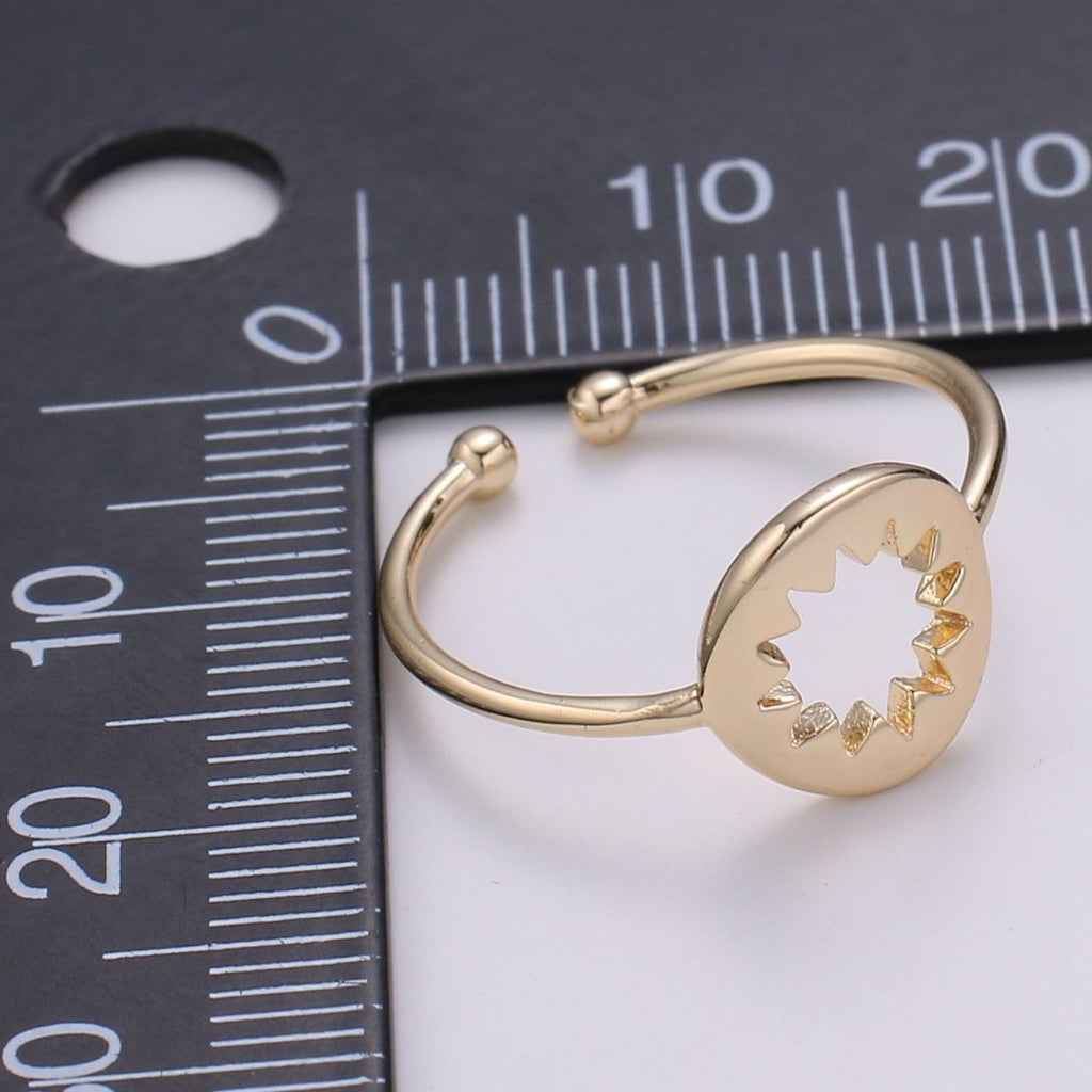 Sun of the Universe 18k Gold Ring, Sun Bright Adjustable Gold Curb Ring, Simple Ring, Circle Ring R-255 - DLUXCA