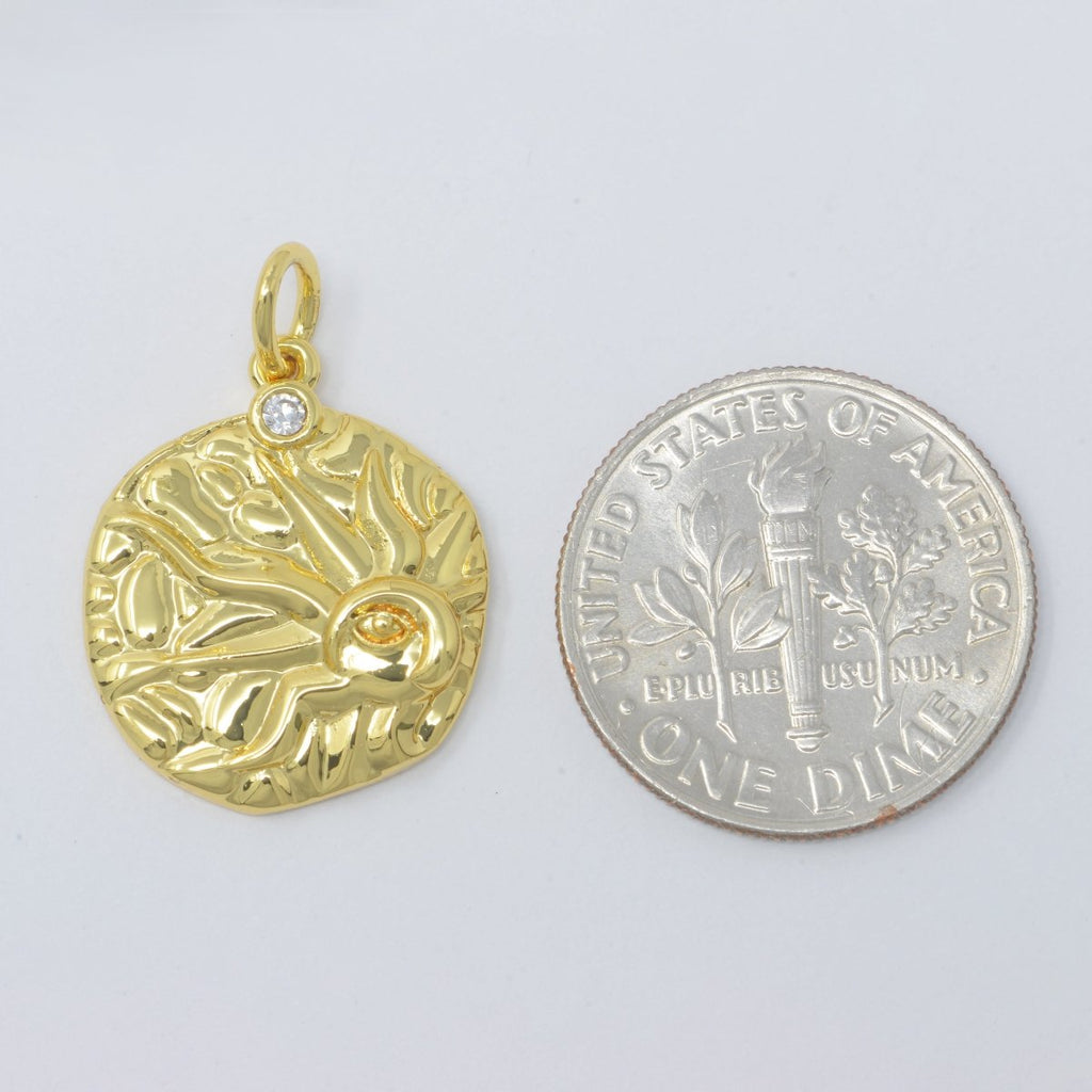 Sun Round Rustic Coin Gold plated Charm M-382 - DLUXCA