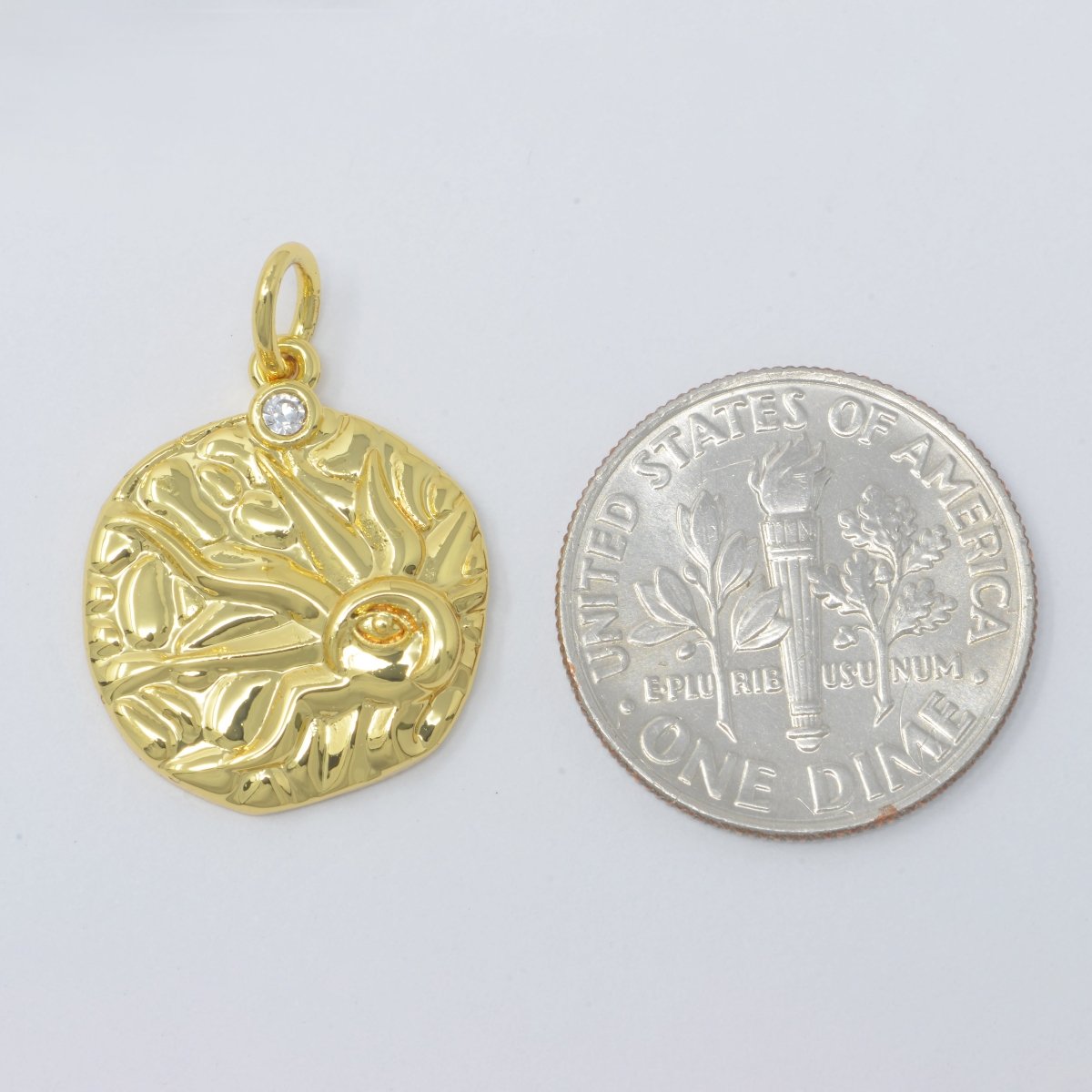 Sun Round Rustic Coin Gold plated Charm M-382 - DLUXCA