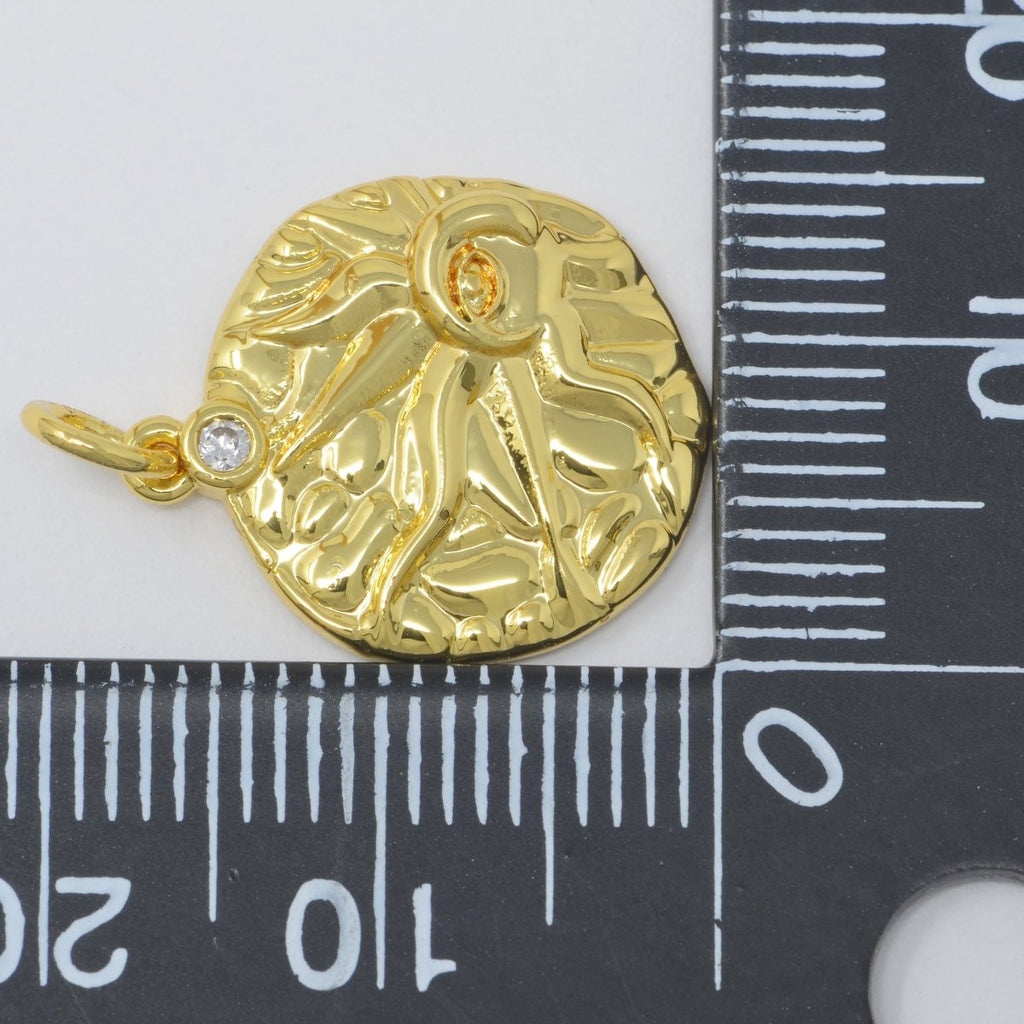 Sun Round Rustic Coin Gold plated Charm M-382 - DLUXCA