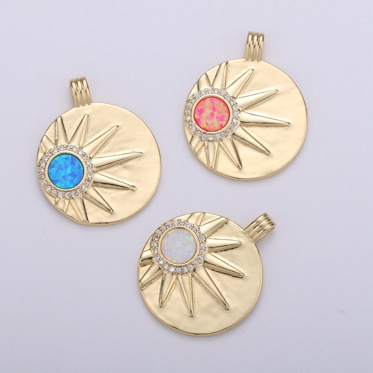 Sun with Opal Pendants • Gold Celestial Pendant • 14k Gold plated Pendant Medallion Charm Sunburst Jewelry Supply I-711~I-713