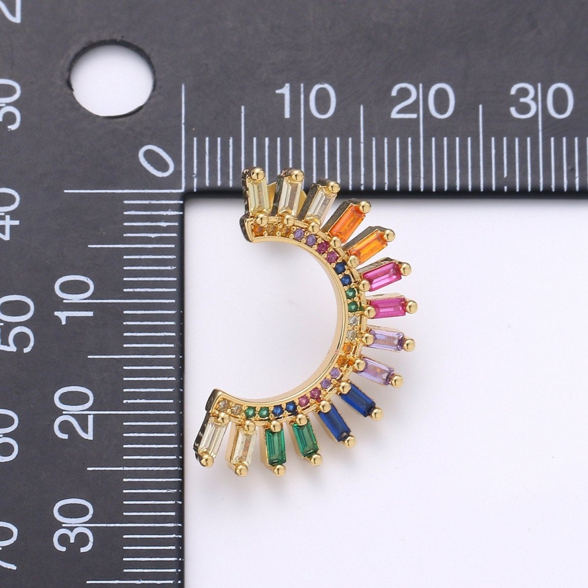 Super Cute Rainbow Studs • Moon Rainbow Earrings • Gold Multi Color Stone Earrings • Fan Studs • Kawaii Style Statement Earring Q-314 - DLUXCA