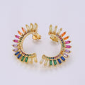 Super Cute Rainbow Studs • Moon Rainbow Earrings • Gold Multi Color Stone Earrings • Fan Studs • Kawaii Style Statement Earring Q-314 - DLUXCA