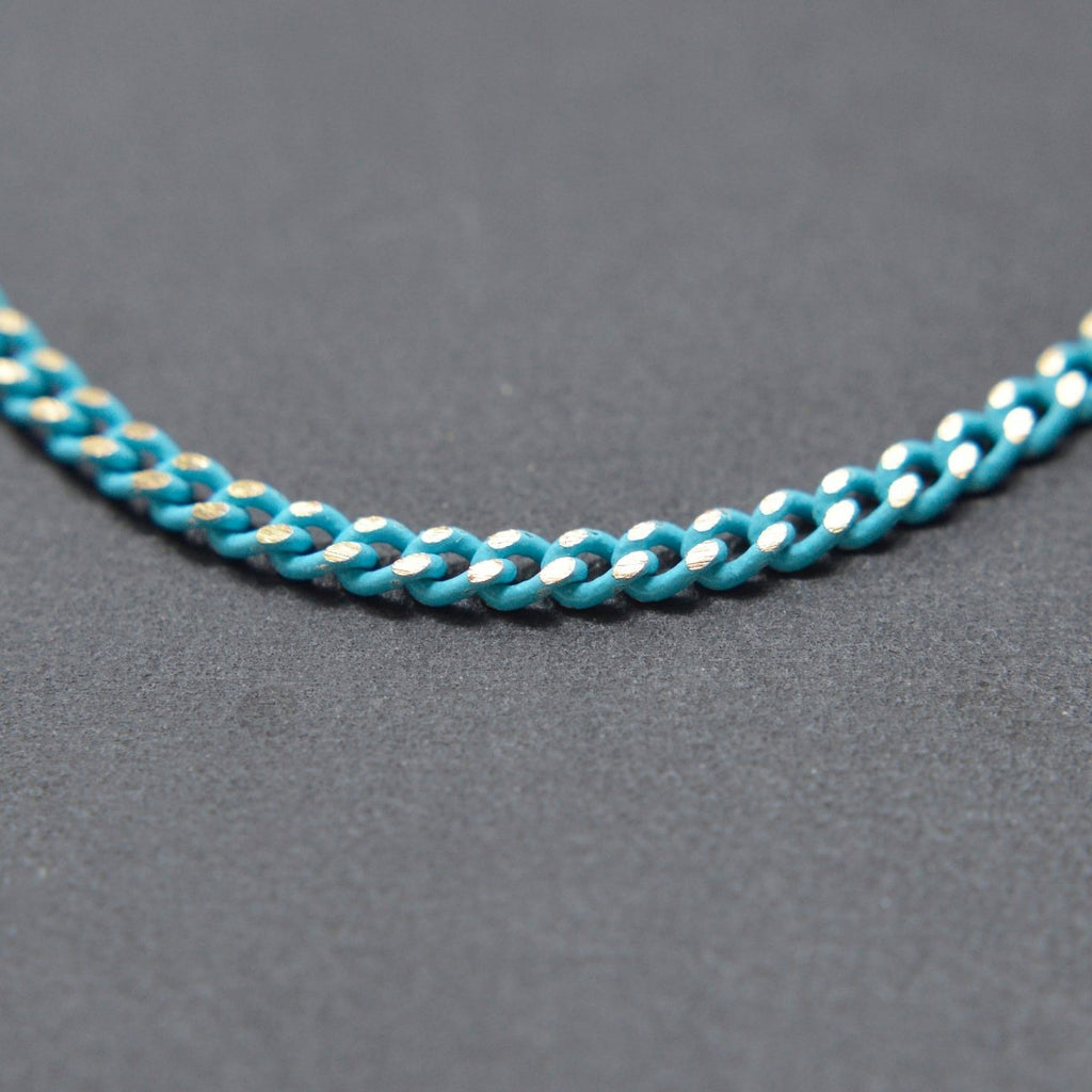 Teal Matte gleaming gold Cuban Curb Chain by Yard, Florida Link Chain, Wholesale bulk Roll Chain for Jewelry Making, Width 1.8mm | ROLL-442 Clearance Pricing - DLUXCA
