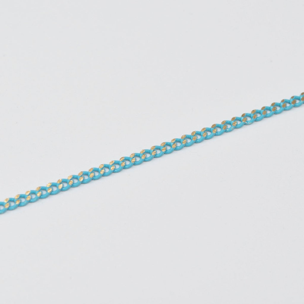 Teal Matte gleaming gold Cuban Curb Chain by Yard, Florida Link Chain, Wholesale bulk Roll Chain for Jewelry Making, Width 1.8mm | ROLL-442 Clearance Pricing - DLUXCA