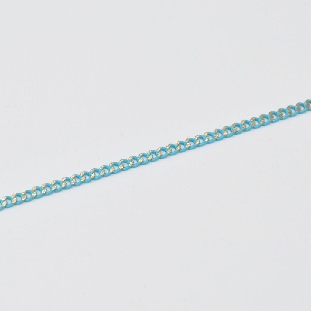 Teal Matte gleaming gold Cuban Curb Chain by Yard, Florida Link Chain, Wholesale bulk Roll Chain for Jewelry Making, Width 1.8mm | ROLL-442 Clearance Pricing - DLUXCA