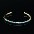 Teal Pastel Enamel Geometric Swirl Gold plated Bangle Open Adjustable Bracelet Vintage Style Inspired - DLUXCA