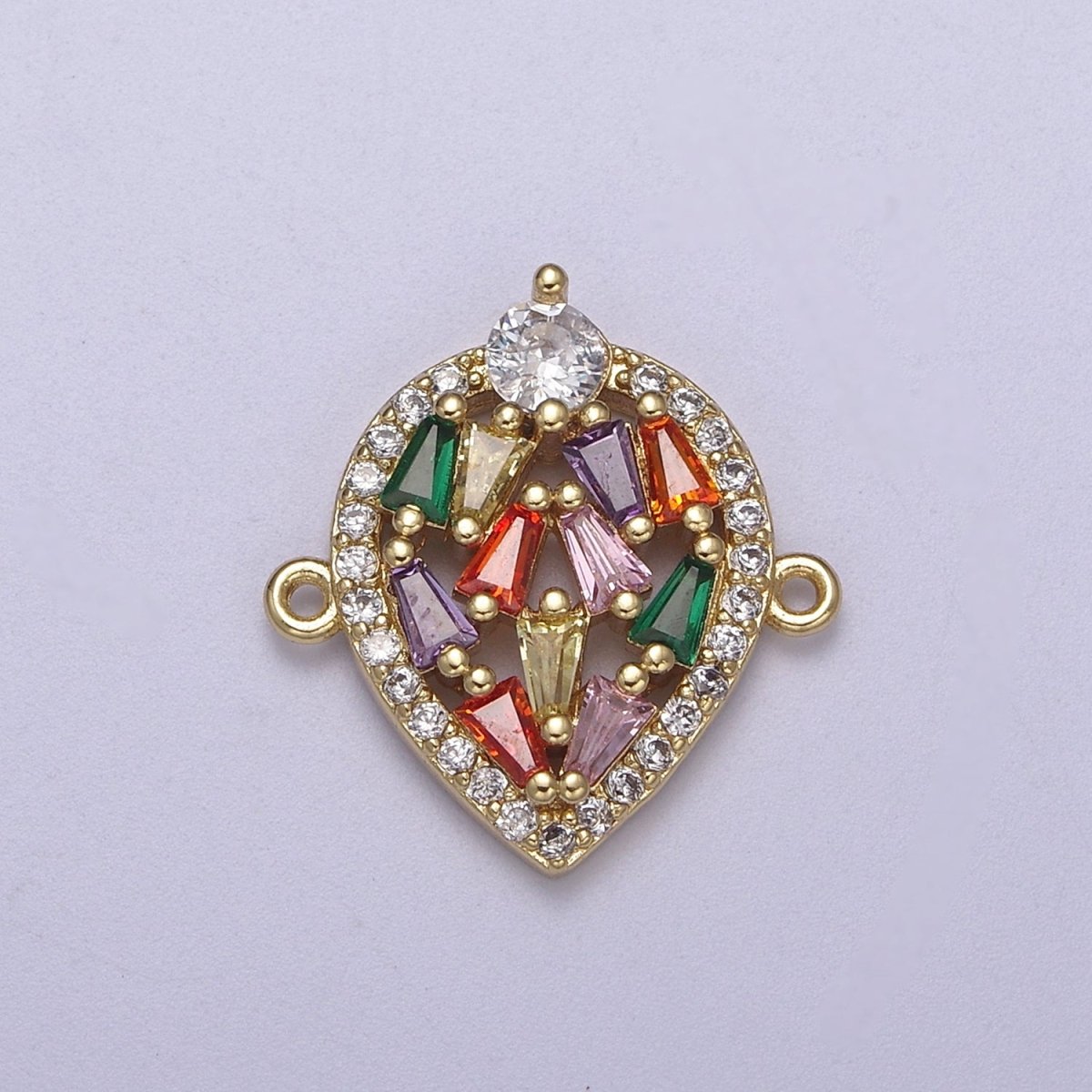 Tear Drop connectors, CZ charms gold plated Rainbow crystal charms for bracelet, teardrop crystal jewelry link connector F-212 - DLUXCA