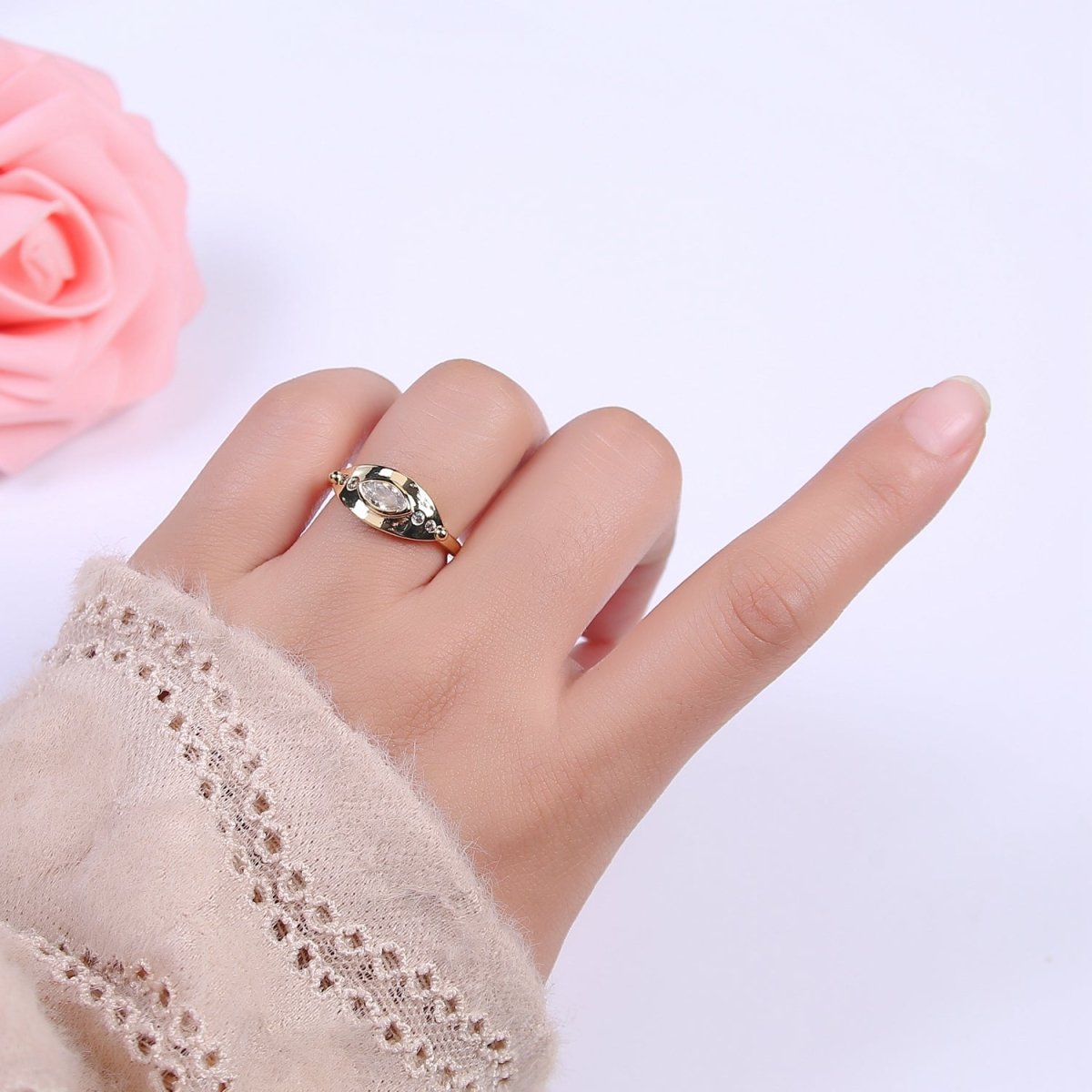 The Eye Ring in 14k Gold plated Open Adjustable Jewelry U-378 - DLUXCA