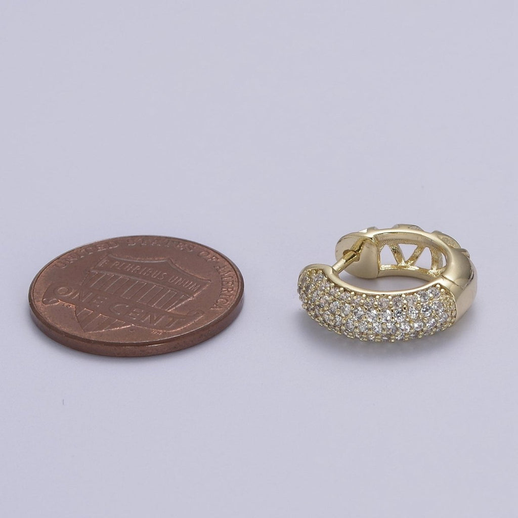 Thick CZ Huggies, Bold Diamond Earrings, 14K Gold plated Huggie Chunky Pave Huggies V-157 - DLUXCA