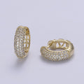 Thick CZ Huggies, Bold Diamond Earrings, 14K Gold plated Huggie Chunky Pave Huggies V-157 - DLUXCA