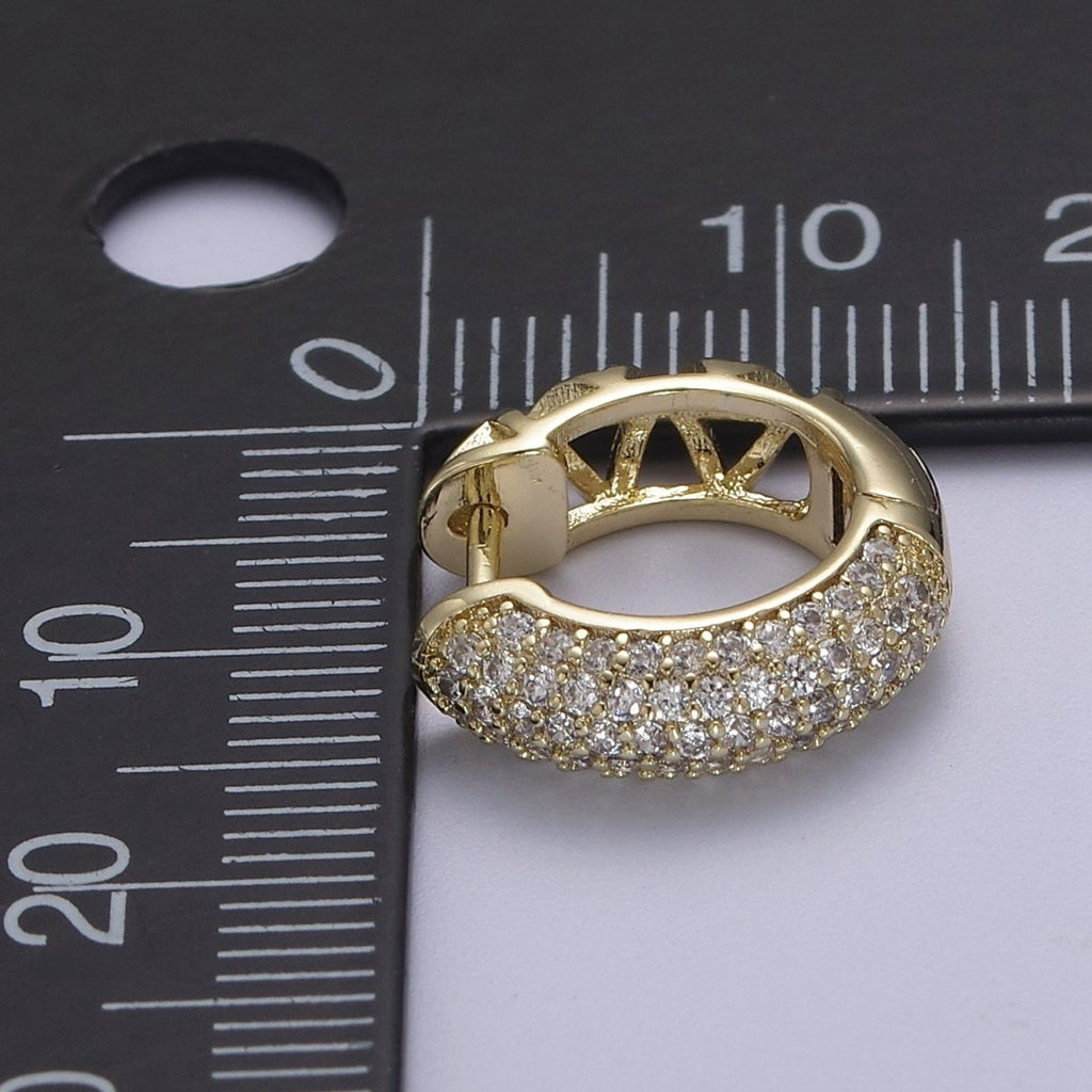 Thick CZ Huggies, Bold Diamond Earrings, 14K Gold plated Huggie Chunky Pave Huggies V-157 - DLUXCA