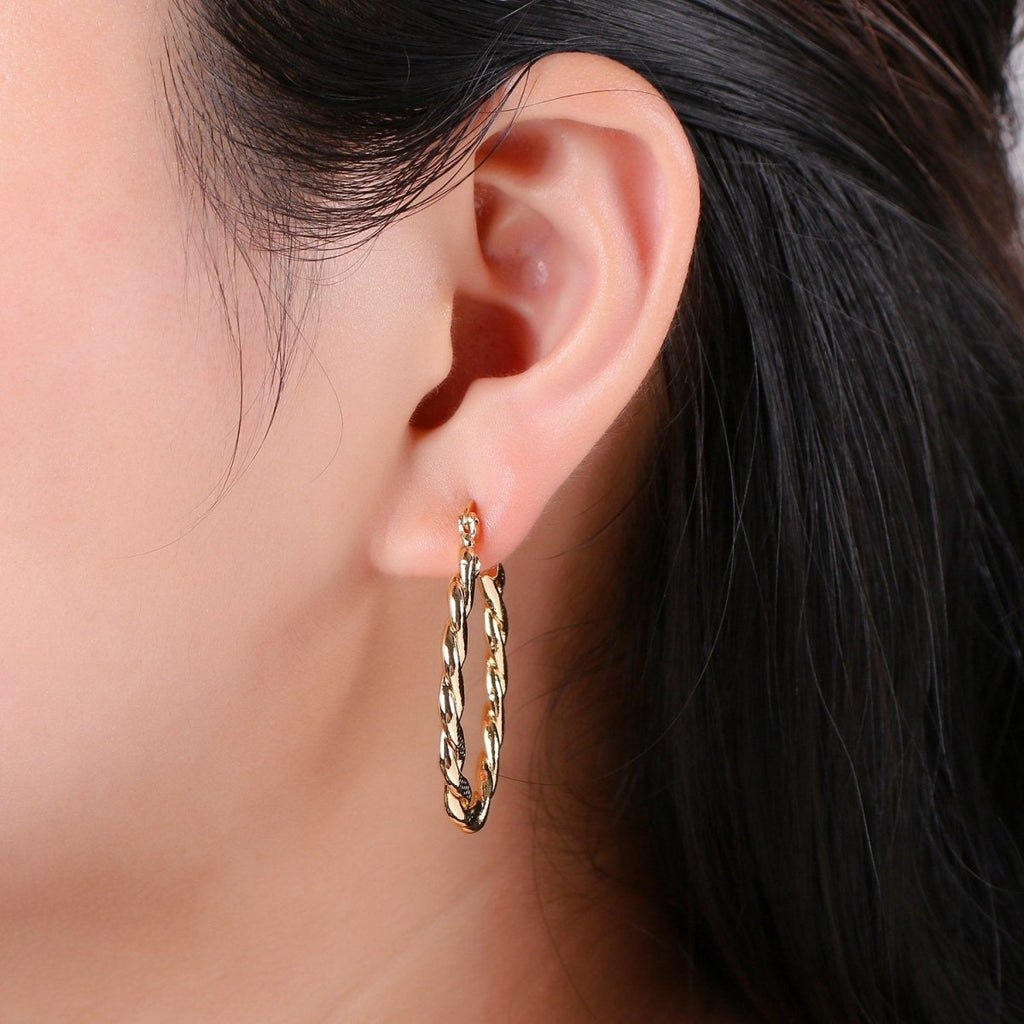 Thick Gold Oval Hoops Twisted Croissant Medium Trendy Hoop Earrings Gold Vermeil Earring Statement hoops fashion earrings for gift Q-236 - DLUXCA