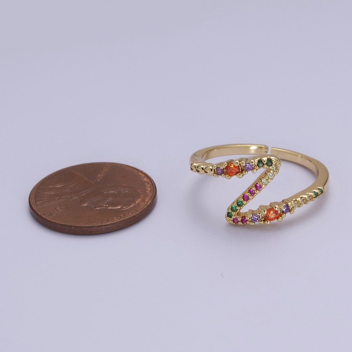 Thunderbolt Ring, Lightning Bolt Ring Cubic Colorful Cubic Zirconia Ring, Nature Inspired Ring, Unique Thunder Lightning Ring S-540 - DLUXCA